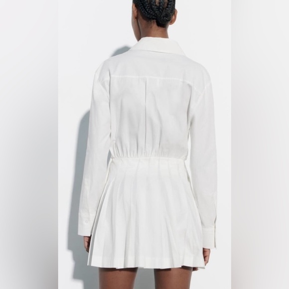 NWT. Zara White Cotton Short Shirt Dress. Size M - Picture 4 of 6